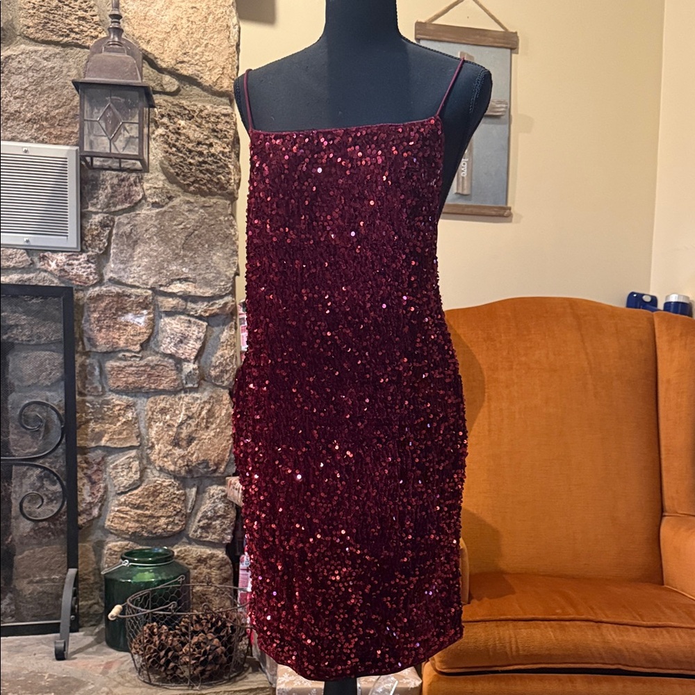 Burgundy Sequin Mini Dress